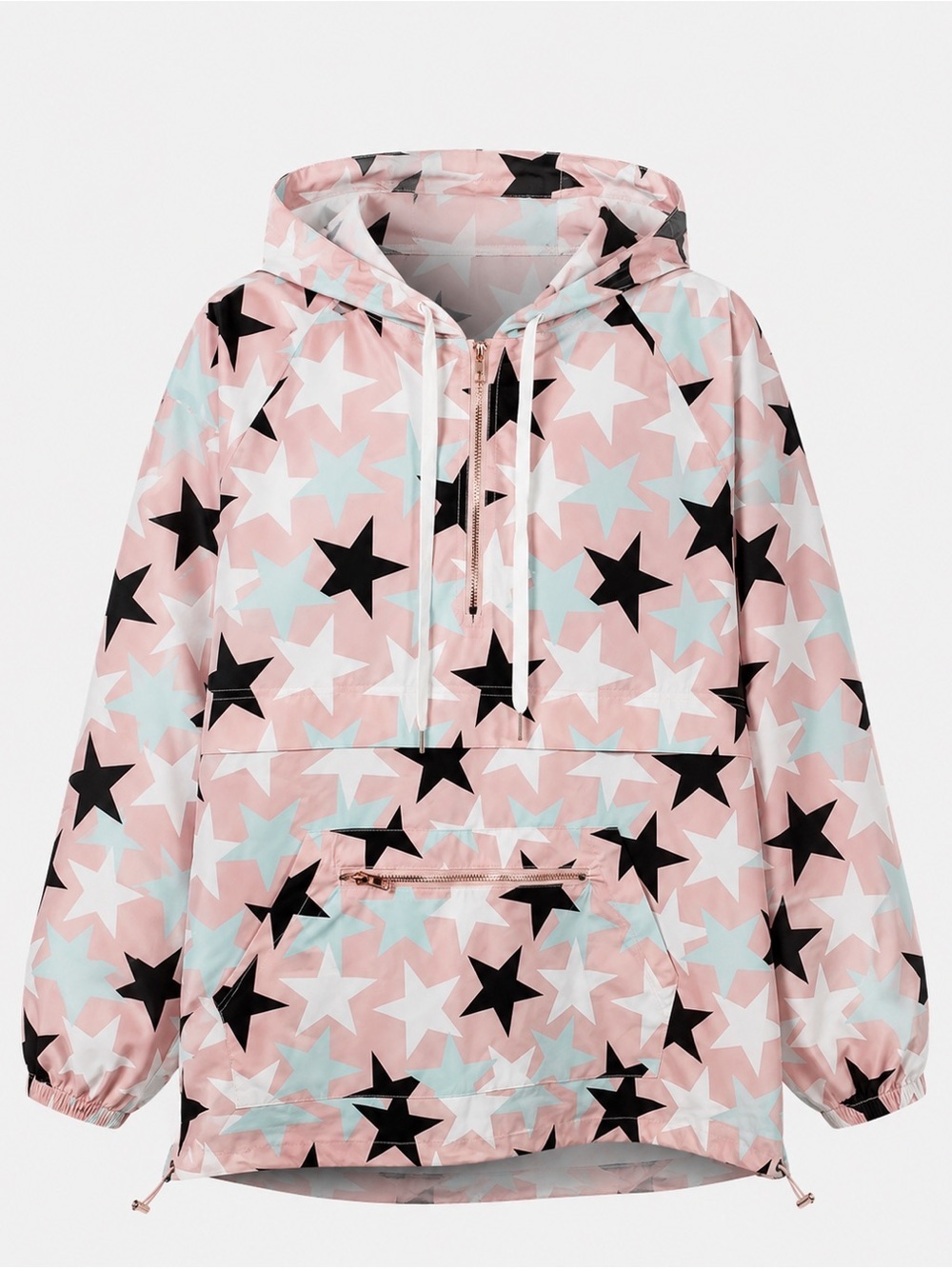 Main Strip Pastel Star Print Half-Zip Lightweight Pullover Rain Jacket Large